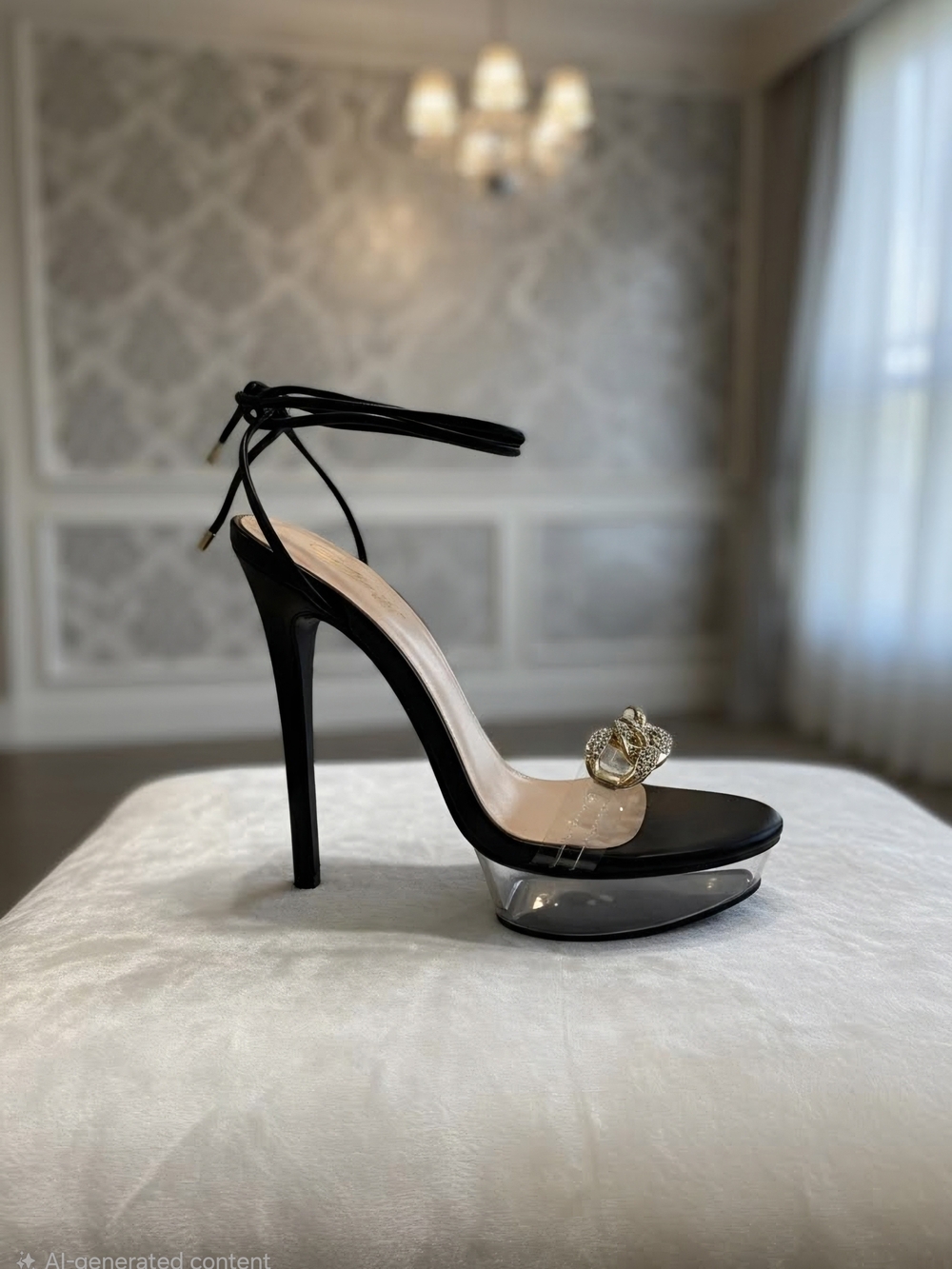 Cathy Din Women's Black High Heel Platform Sandal with Crystal Accent